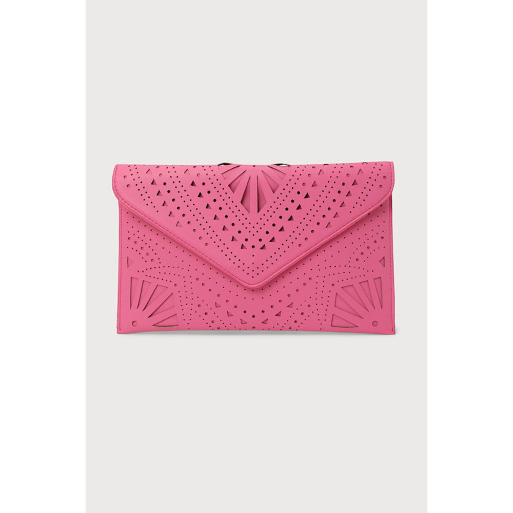 Lulus Chic Update Hot Pink Laser Cut Envelope Clutch